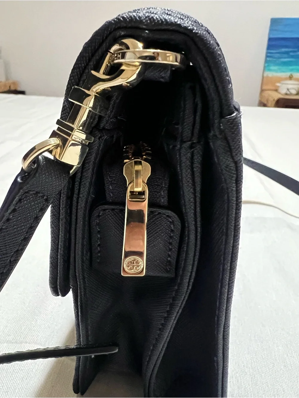 Tory Burch Navy and Cream Woven Crossbody